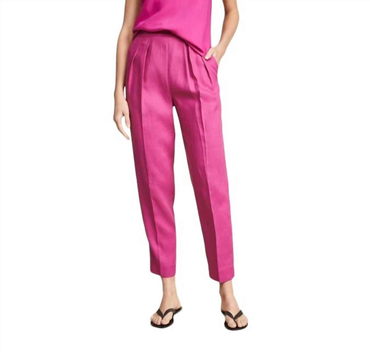 Teoria - Calça de linho de cintura alta Calça pop plissada