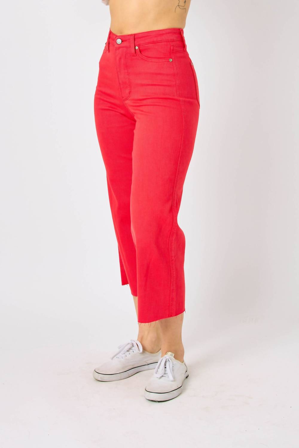 Judy Blue - High Waist Garment Dyed Tummy Control Wide Leg Cropped Jeans