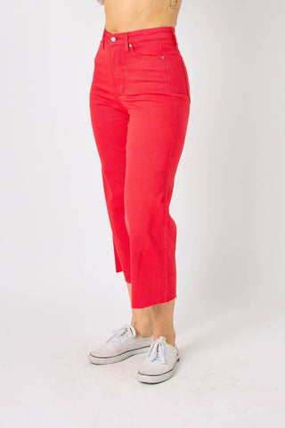 Judy Blue - High Waist Garment Dyed Tummy Control Wide Leg Cropped Jeans