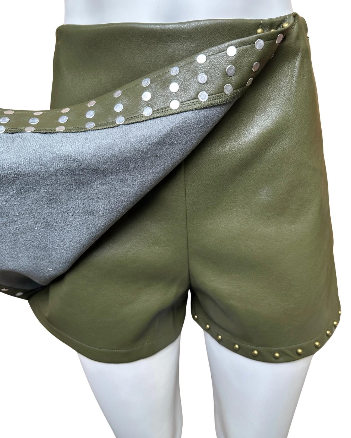 Anniewear - Women's Studded Stretch Faux Leather Wrap Skort