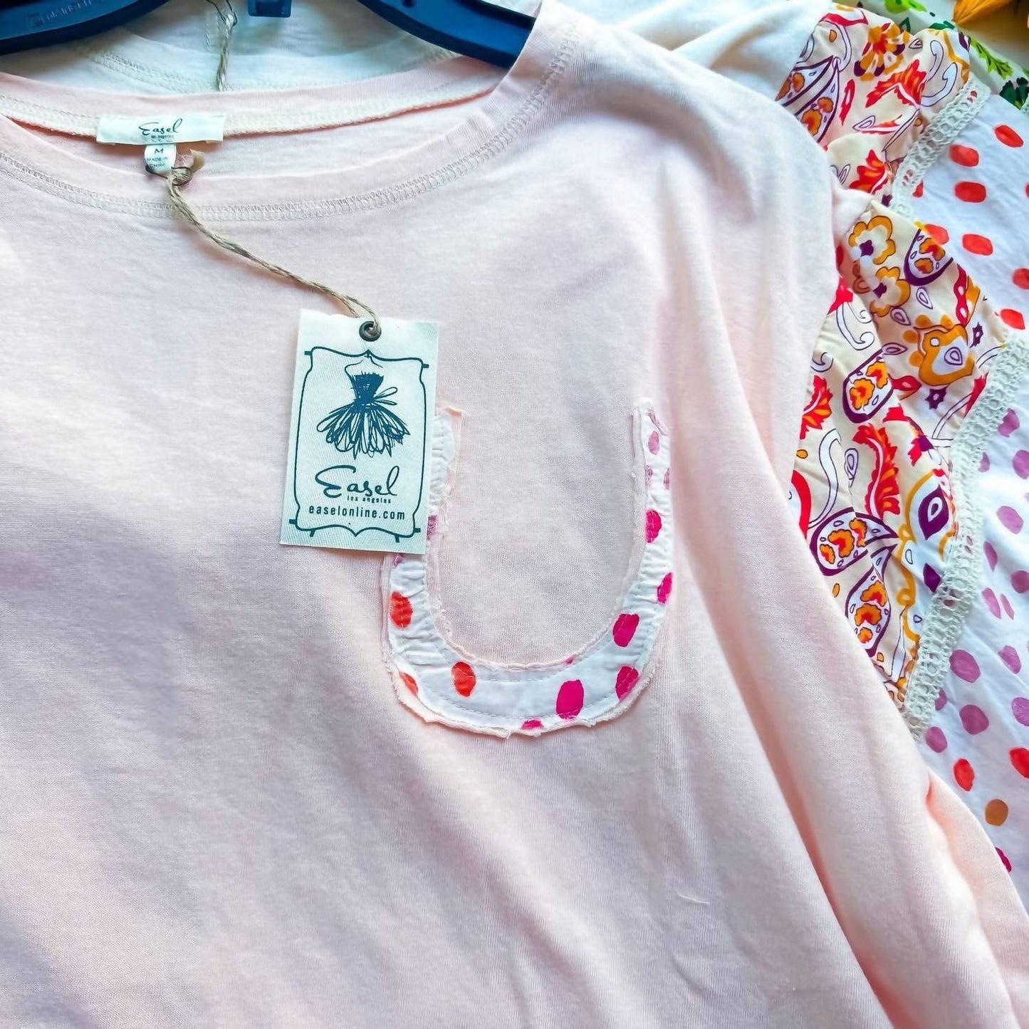 Easel - Printed Sleeve Cotton Jersey Top