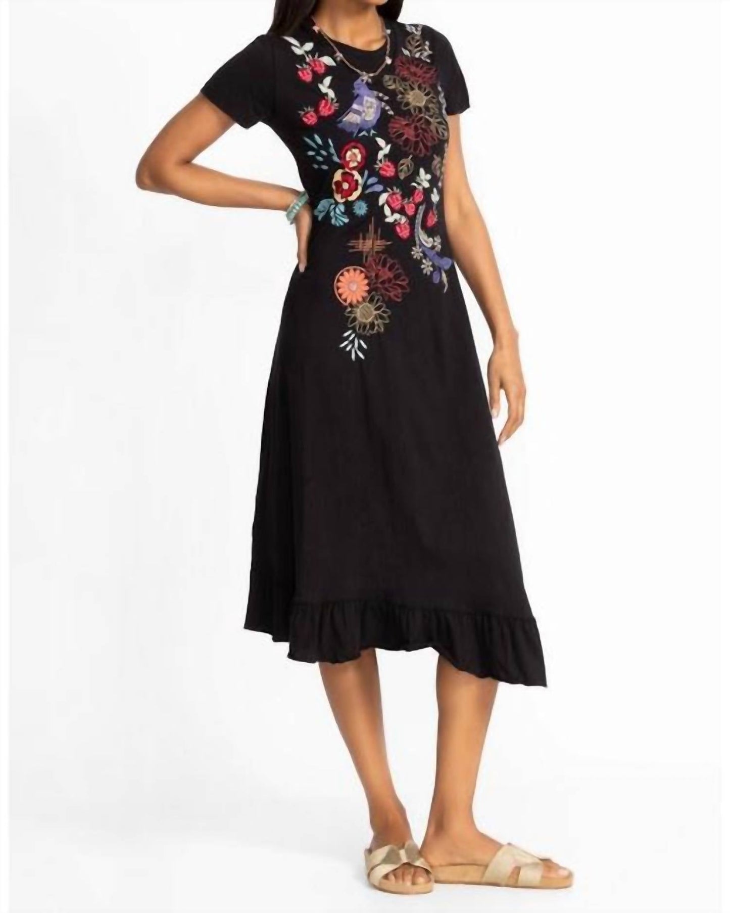 Johnny Was - ASYMMETRIC RUFFLE FLOUNCE SHORT SLEEVE DRESS CORA