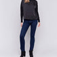 Charlie B - Mockneck Satin-knit Combo Top