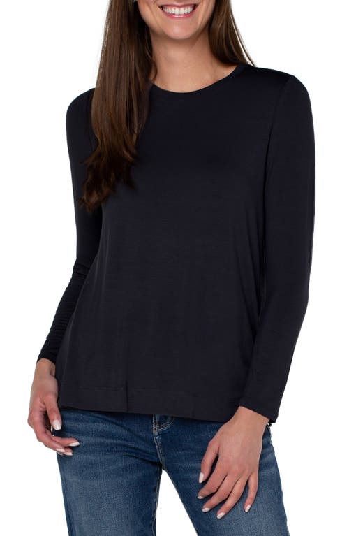 Liverpool Los Angeles High-Low Long Sleeve Top in Black, Size Medium
