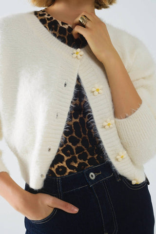 Q2 - Cardigan com botões de flores