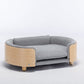 Scandinavian Style Elevated Dog Bed Pet Sofa Velvet Cushion Mid Size Light Grey