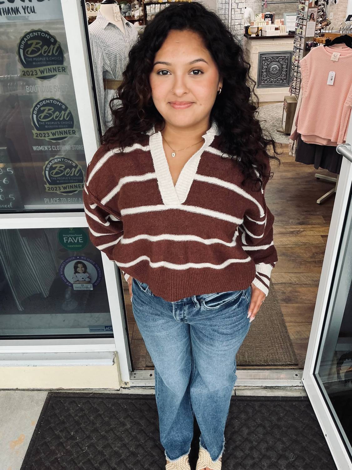 Adora - Stripe Rugby Collar Sweater Top