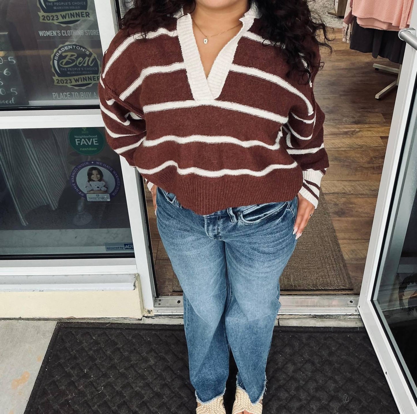 Adora - Stripe Rugby Collar Sweater Top