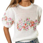 Lalavon - Susan Puff Sleeve Floral Embroidered Crochet Top