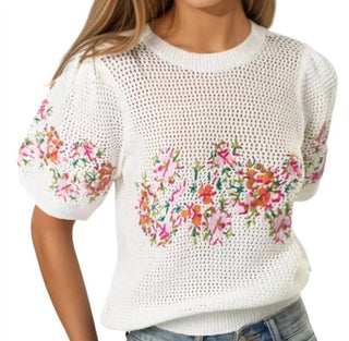 Lalavon - Blusa de crochê bordada floral com manga bufante Susan