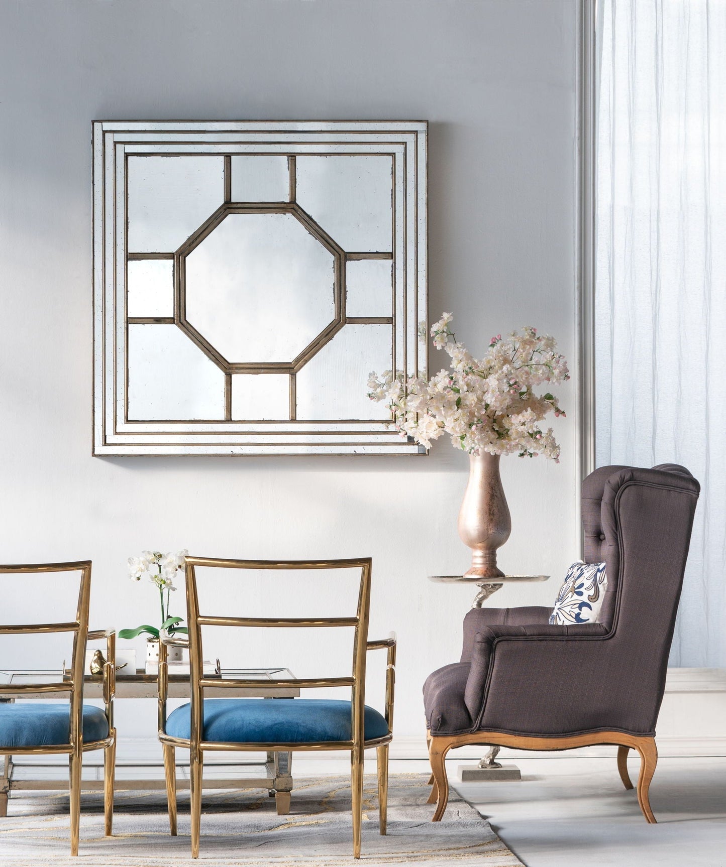 Antique Style Decorative Square Wall Mirror with Mirrored Frame