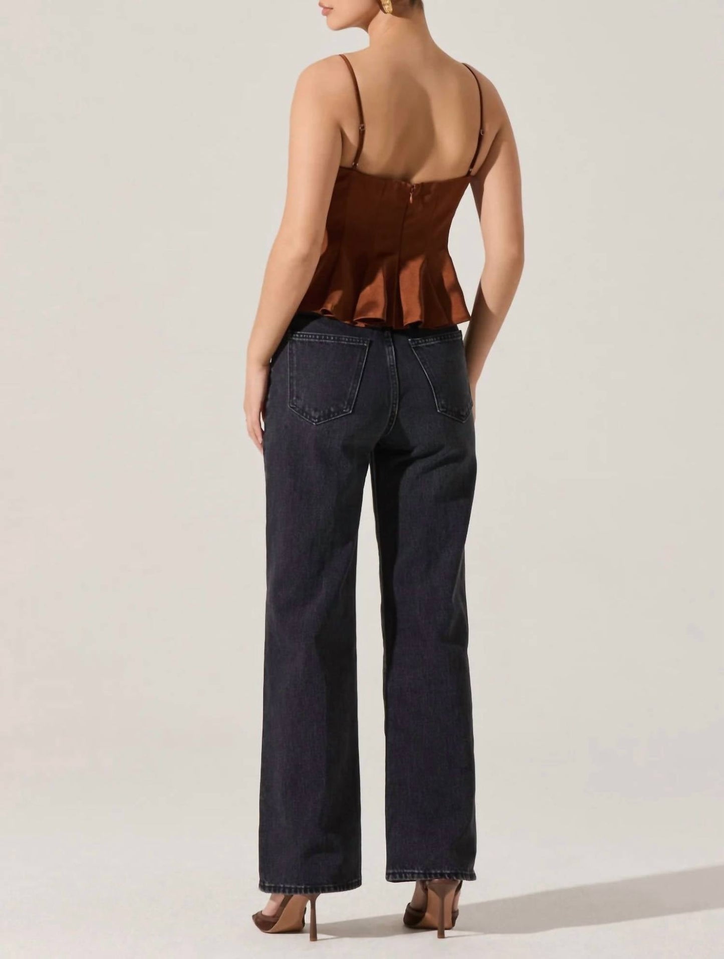 Astr - Paislee Satin Pleated Peplum Top