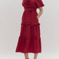 Entro - Faux Wrap Short Puff Sleeve Ruffle Detail Midi Dress
