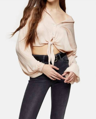 Topshop - Blush V Neck Front Tie Cropped Top