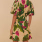 Farm Rio - Anthurium Leaves Short Sleeve Square Neck Dress