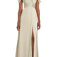 Dessy Collection Off the Shoulder Satin Gown in Champagne, Size 6