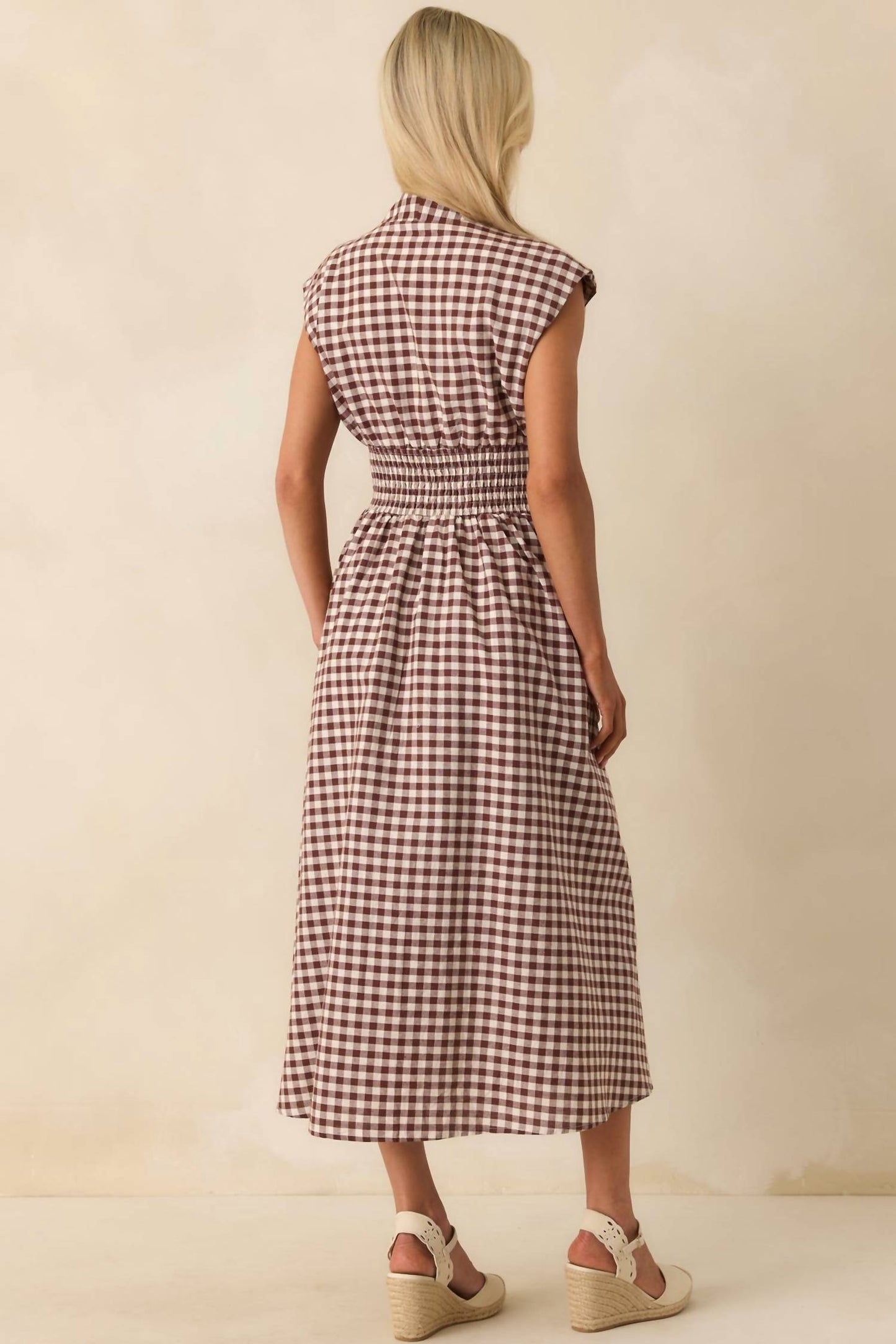 Entro - Gingham Zip Up Cotton Midi Dress