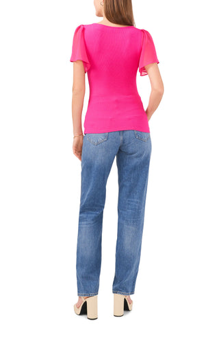 1. Camiseta de manga curta STATE em malha canelada, rosa-baga, tamanho M