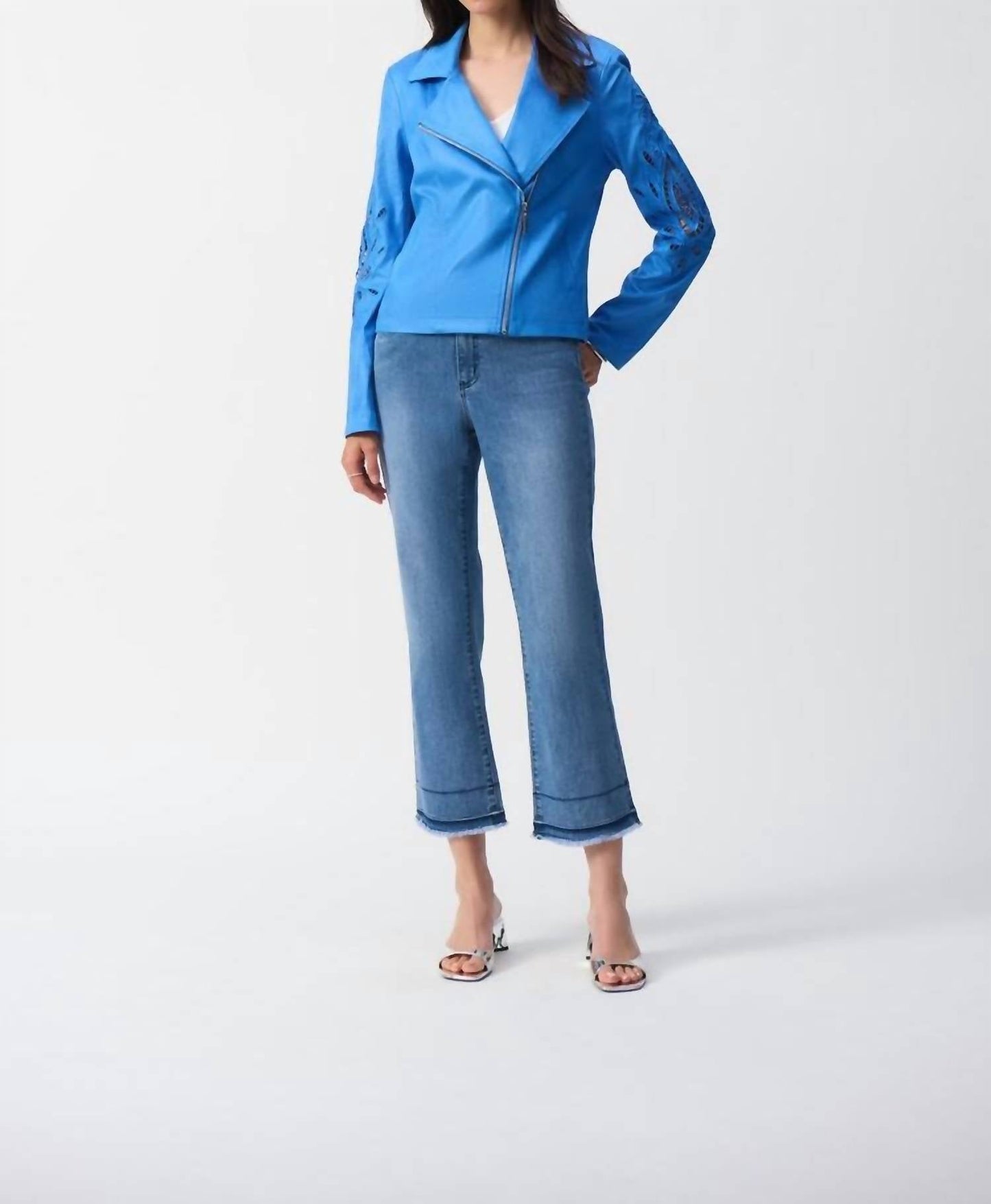 Joseph Ribkoff - Foiled Faux Suede Moto Jacket