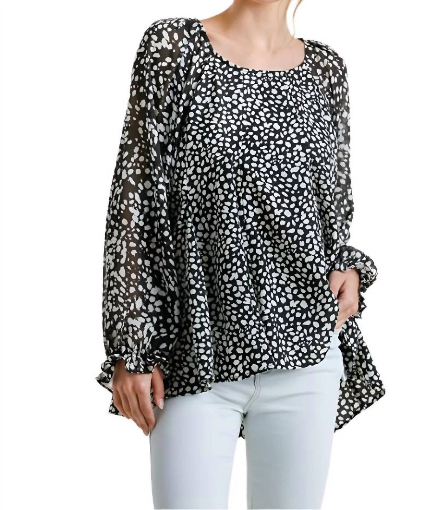Umgee - Dalmatian Balloon Ruffle Sleeve Top
