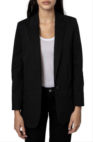 Blazer feminino Zadig &amp; Voltaire de algodão elástico preto, tamanho 4, EUA
