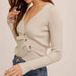 Hem & Thread - Asymmetrical Pleat Ribbed V Neck Top