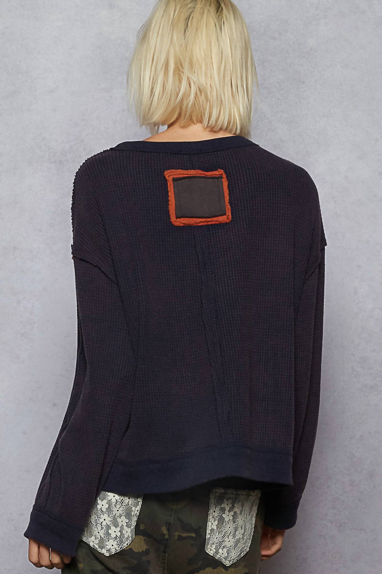Pol - Waffle Knit Patch Work Pullover