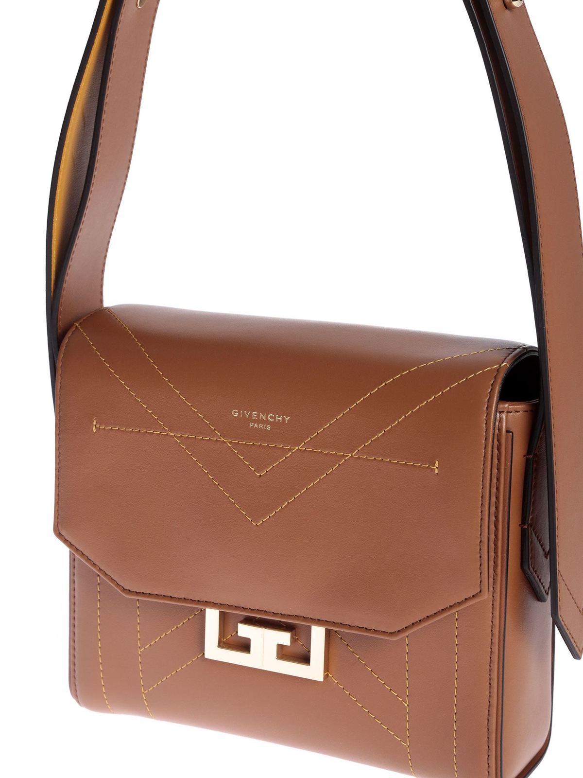 Bolsa de ombro pequena Givenchy Eden em couro costurado marrom