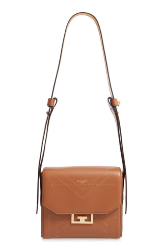 Bolsa de ombro pequena Givenchy Eden em couro costurado marrom