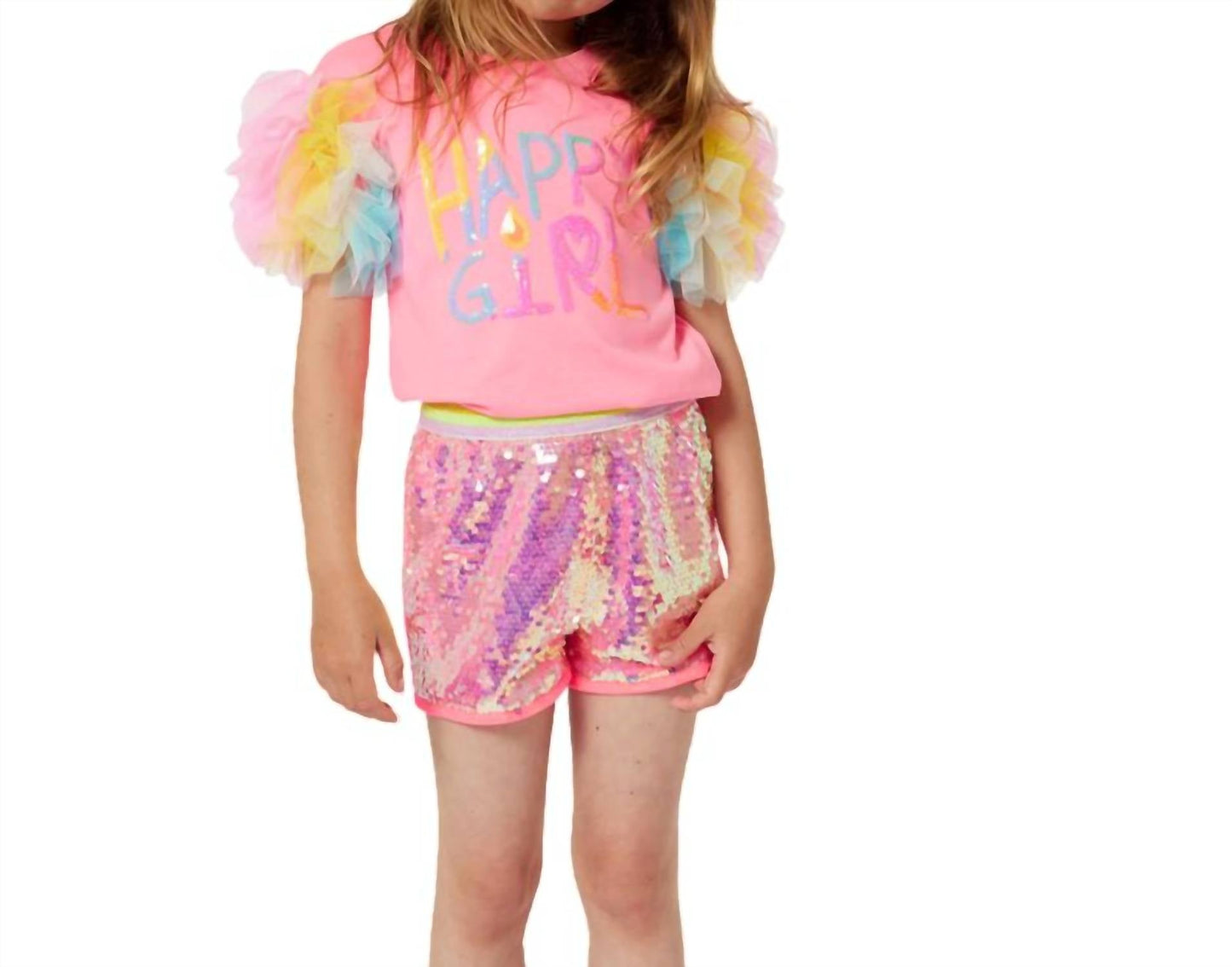 Billieblush - Girls Happy Girl Ruffle Tulle Sleeves Tee