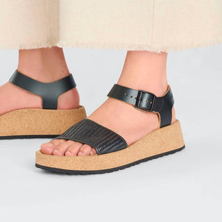 Birkenstock - Sandálias femininas de couro Glenda Raffia - Médias/Estreitas