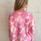Adeline - Heart Detail Argyle Cardigan