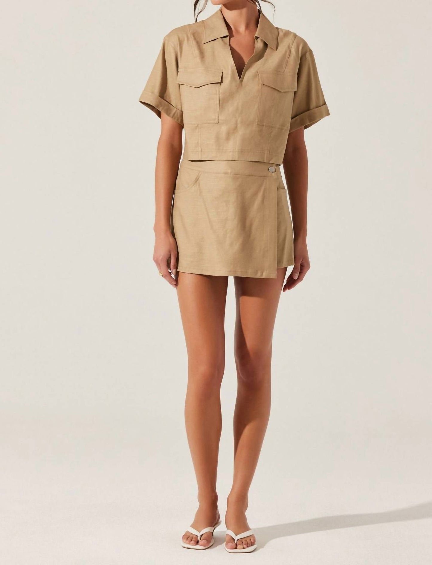 Astr - Deborah Linen Blend Safari Top