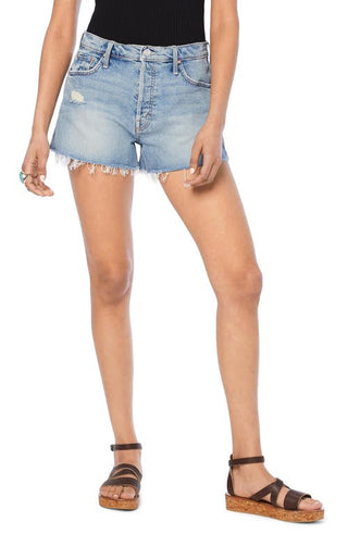 MOTHER The Tomcat Fray Hem Denim Shorts in True Confessions, Size 29