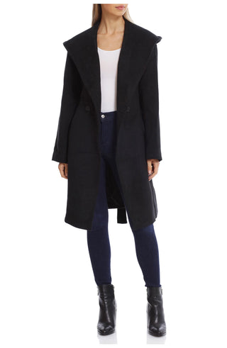 Avec Les Filles Hooded Wrap Coat - Black