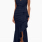 Betsy & Adam - V-neck Cascade Ruffle High-low Gown