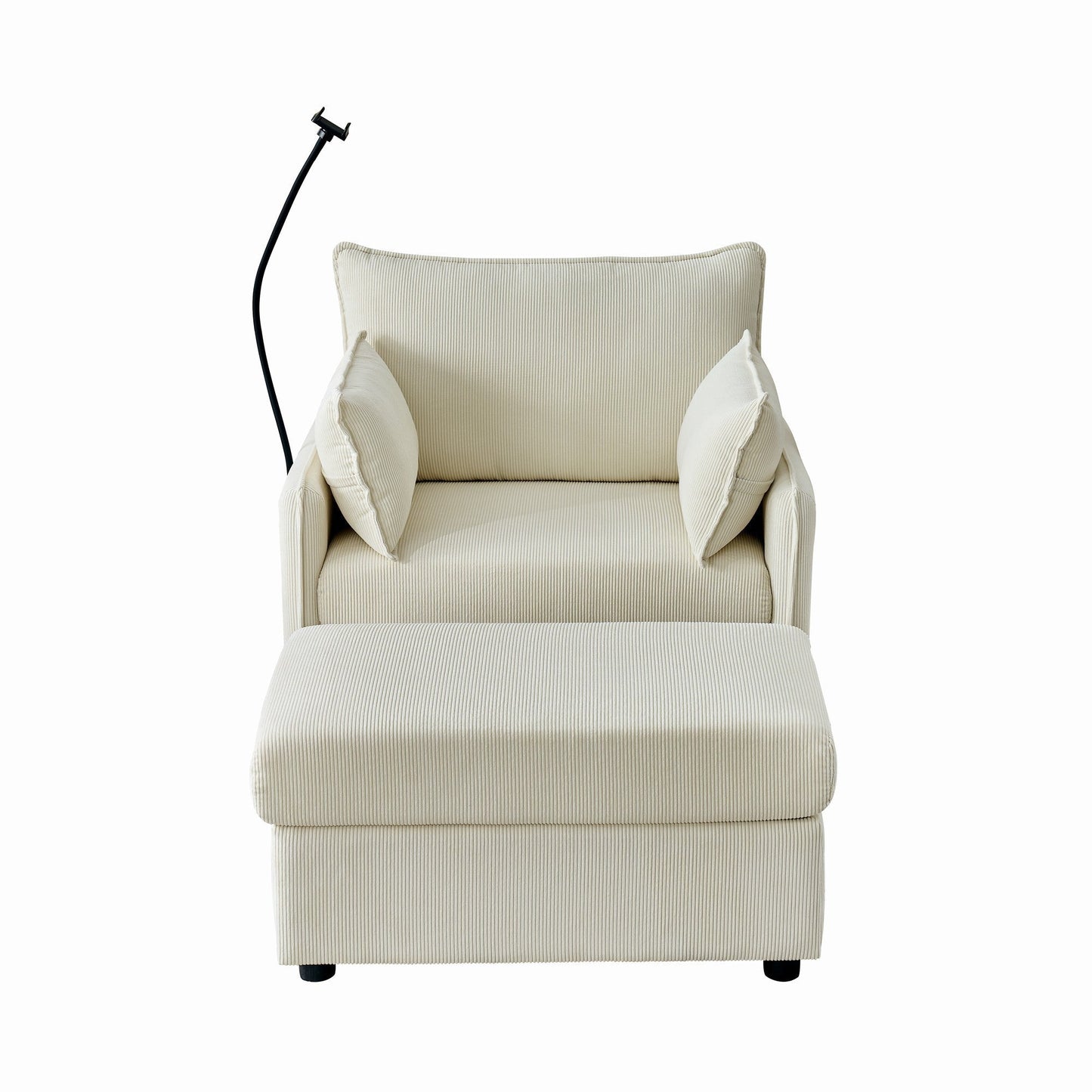Oversized Chaise Lounge Chair with Ottoman and Storage in Beige