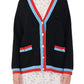 Cardigan feminino Maje Mysweetie com acabamento contrastante, preto, tamanho 2