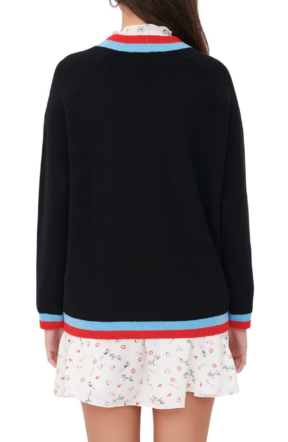 Cardigan feminino Maje Mysweetie com acabamento contrastante, preto, tamanho 2