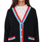 Cardigan feminino Maje Mysweetie com acabamento contrastante, preto, tamanho 2