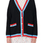 Cardigan feminino Maje Mysweetie com acabamento contrastante, preto, tamanho grande