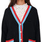 Cardigan feminino Maje Mysweetie com acabamento contrastante, preto, tamanho grande