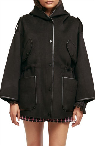 Maje Gangmille Black Wool Blend Coat, Size 0