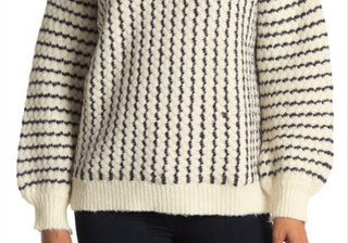 Suéter feminino francês com gola falsa preta, tamanho médio