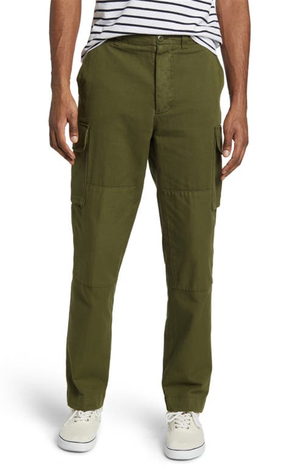 Calça cargo masculina Officine Générale Orson Cotton Twill em verde musgo, tamanho 36 EUA