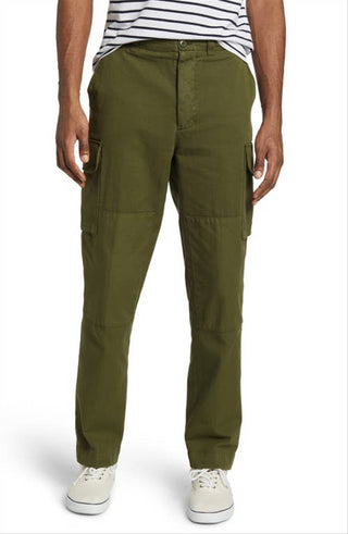 Calça cargo masculina Officine Générale Orson Cotton Twill em verde musgo, tamanho 36 EUA