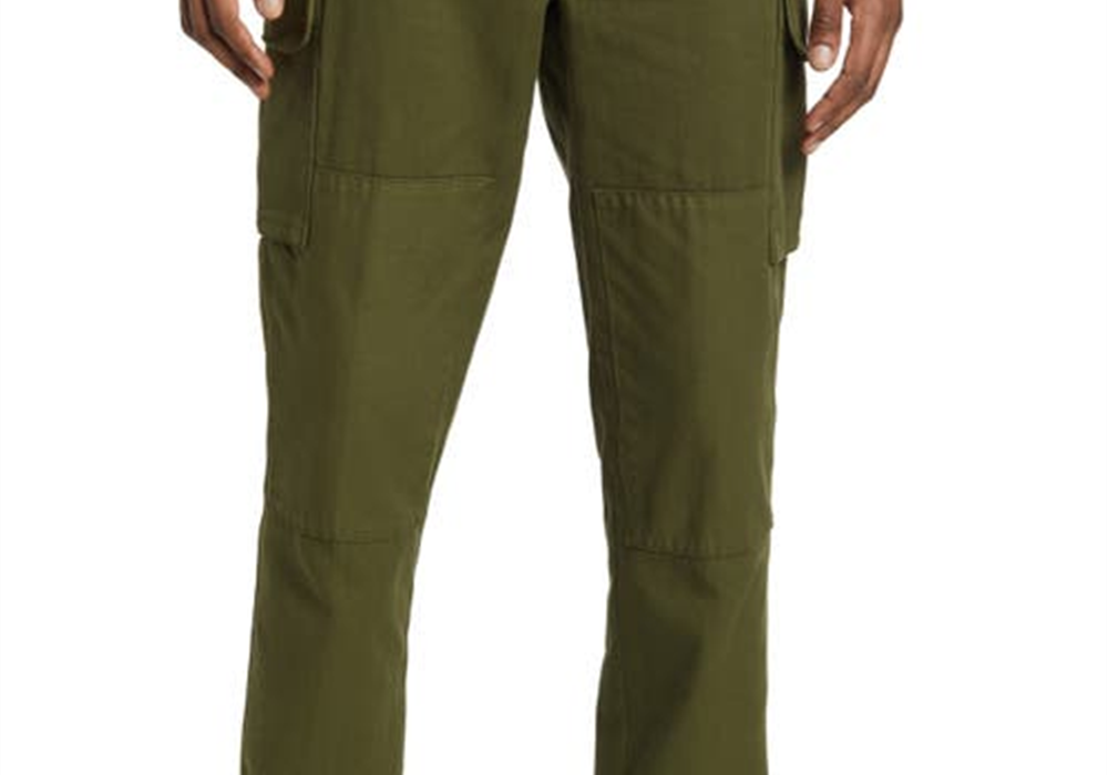 Calça cargo masculina Officine Générale Orson Cotton Twill em verde musgo, tamanho 36 EUA