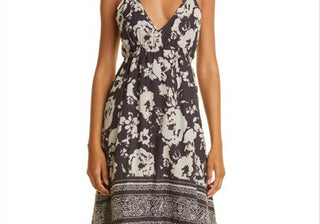 Vestido longo de algodão floral Carbone feminino Ba &amp; Sh, tamanho grande