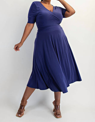 The Curve La - Plus Size Knit Surplice Midi Dress With Full Skirt