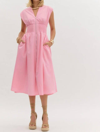 Entro - Vestido midi com cintura franzida